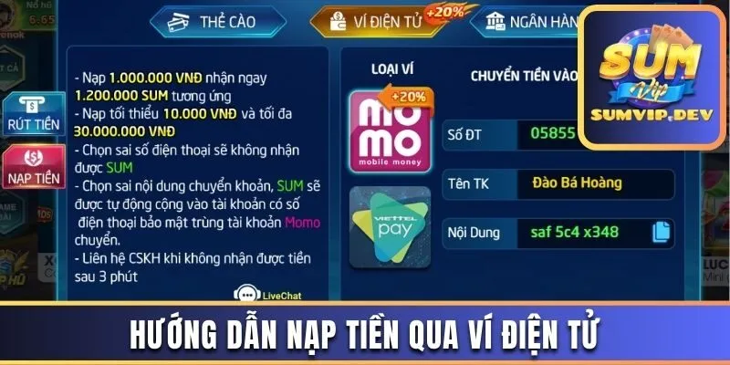 Hướng dẫn nạp tiền Sumvip qua ví điện tử